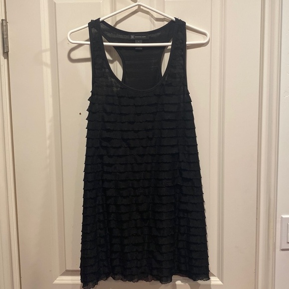 INC International Concepts Tops - INC Black Layered Ruffle Racerback Tank Blouse, Size Large L